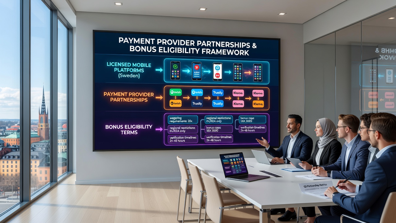 Mobile screen displaying bonus activation workflow linked to Swedish payment providers